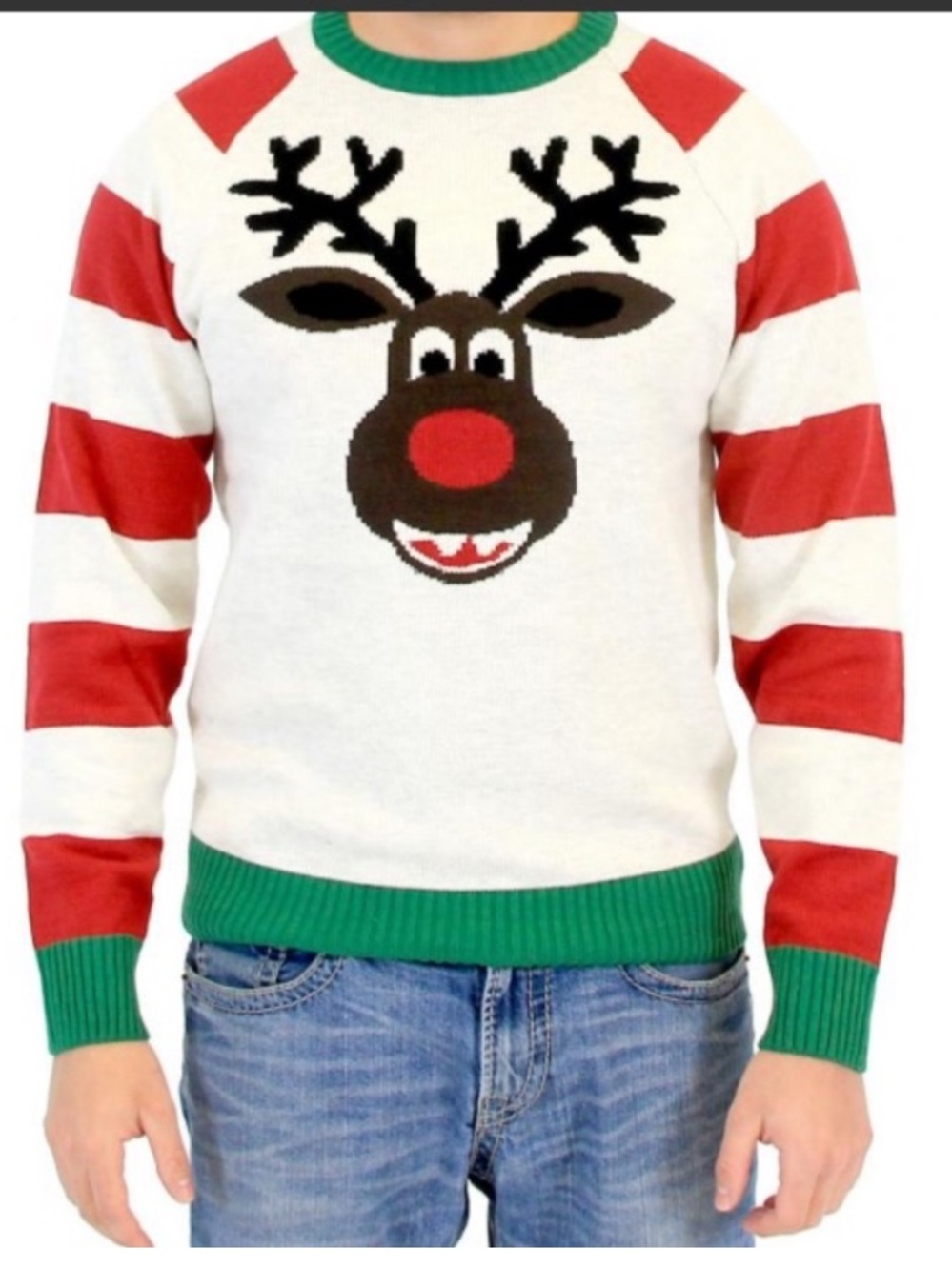 Ugly Christmas Sweater Rudolph Reindeer Face Mens XL